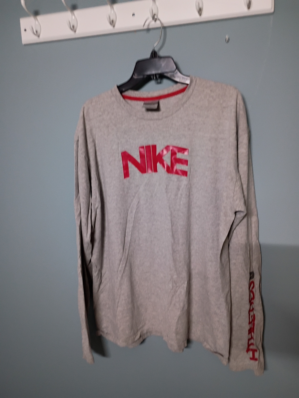 Nike Grey Long Sleeve Shirt with Red Logo